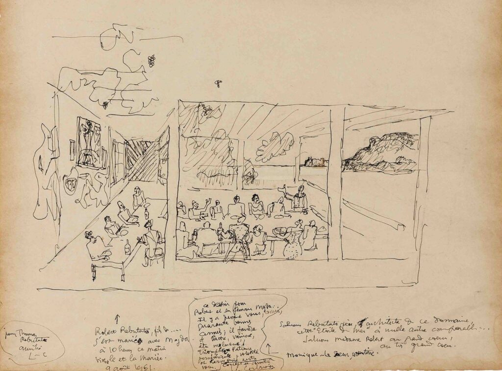 Dessin du plan de table du mariage de Magda et Robert Rebutato par Le Corbusier en 1961. Coll. Rebutato